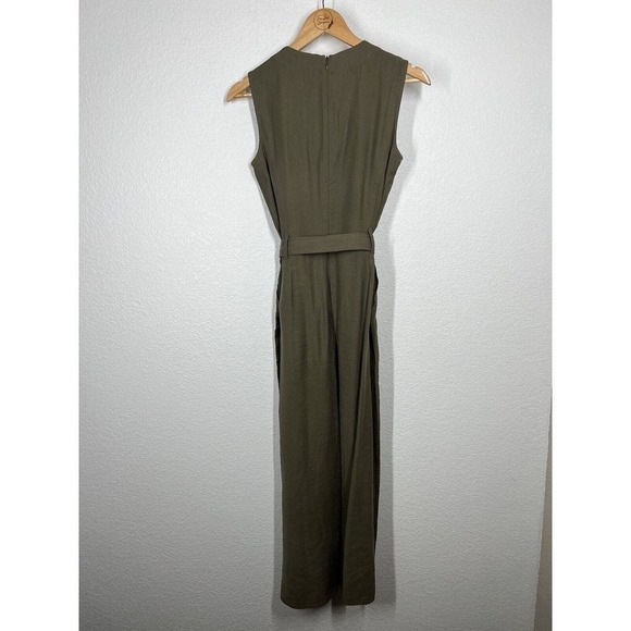 Karen Millen Utility Jumpsuit Size 4 Olive Green Lace Up Crop Wide Leg - Picture 6 of 8